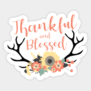 Thankful & Blessed Flower Antlers Sticker